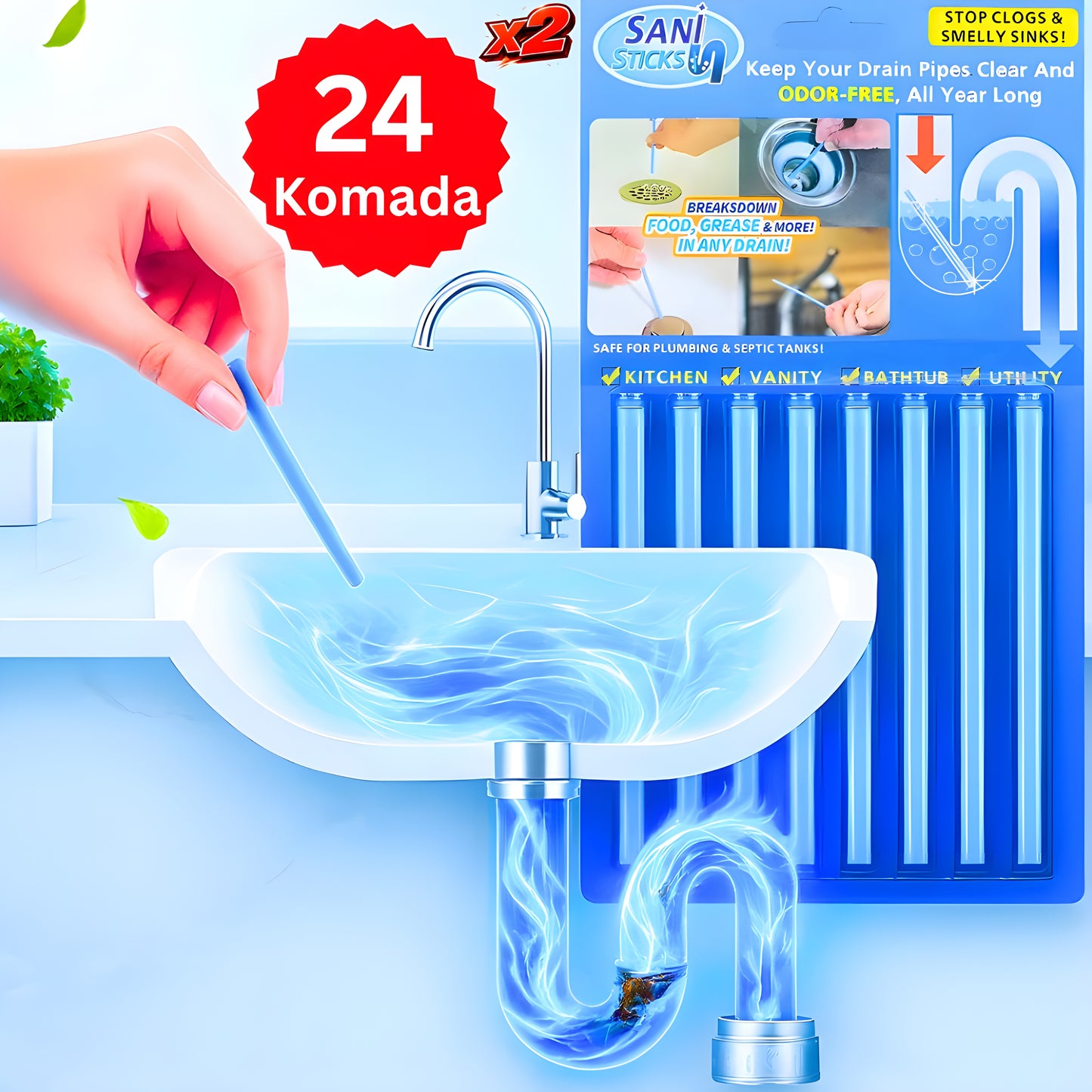 1+1 GRATIS - Otpušite Cevi i Odvod I 24 STIKOVA