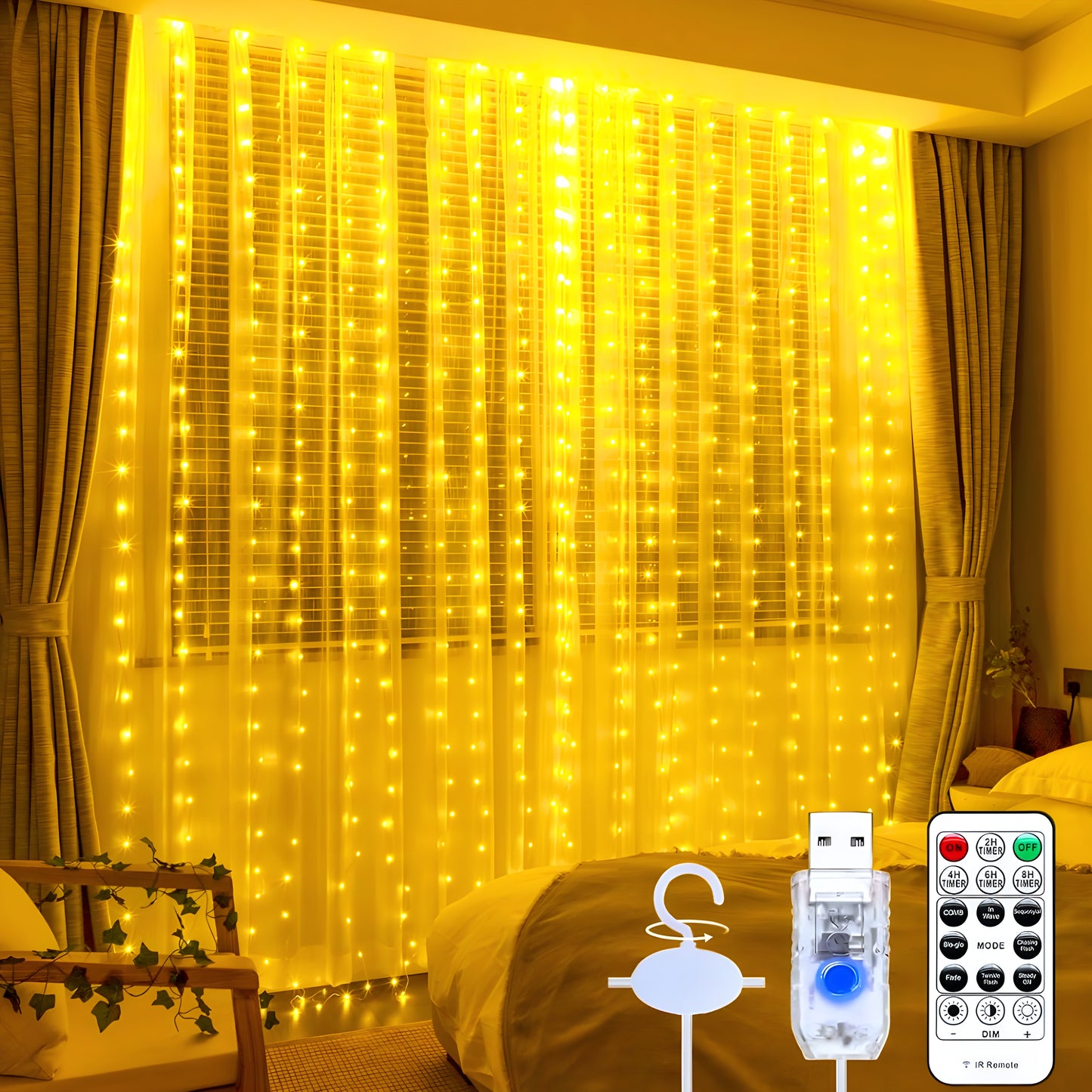 Led Dekoracija za Zavese 3x3m - ŽUTA